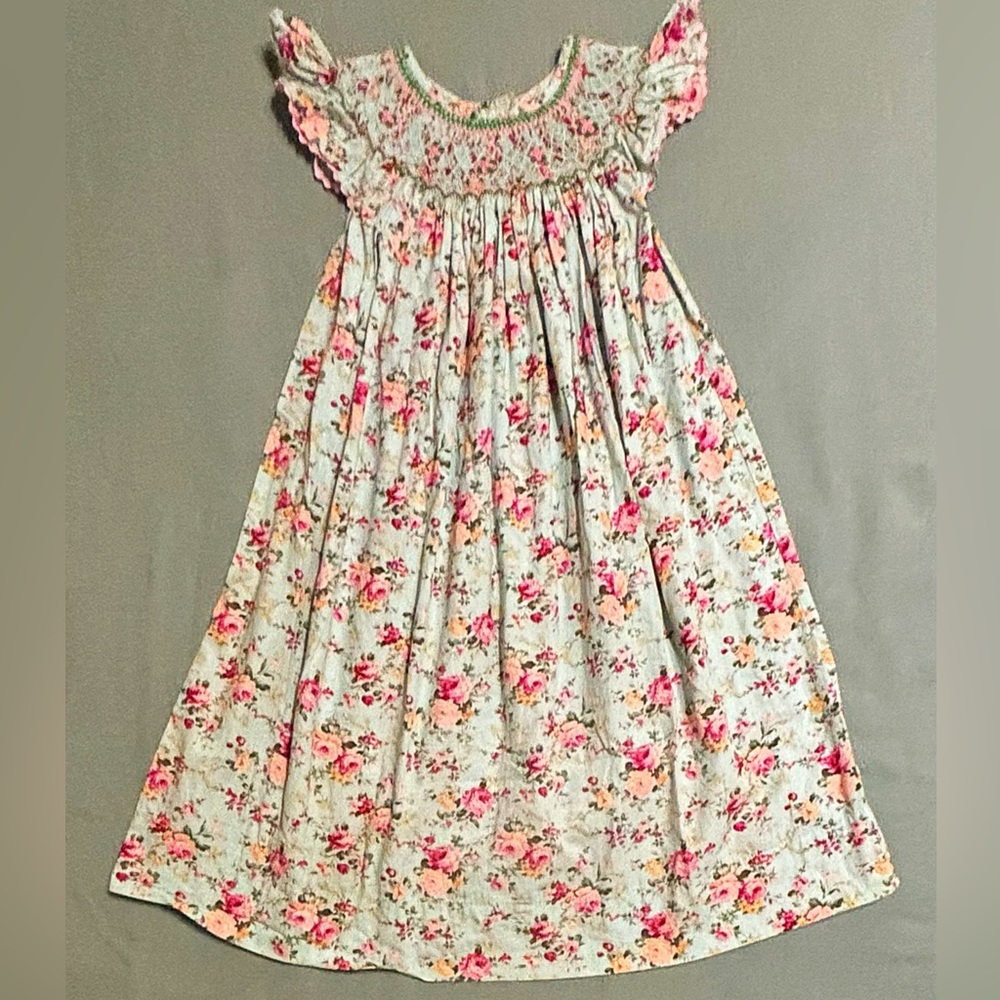 Vintage Five Little Monkeys Floral Smocked Girls Dress